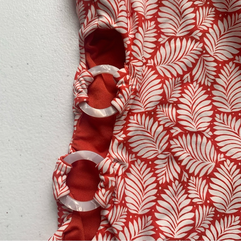 LOFT Beach | Leaf Fern Palm Frond Side Cut-Out Orange Swimsuit Small - Picture 3 of 7